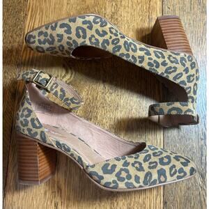 Soludos Anthropologie Gemma Animal Print Suede Leather Wood Block Heels Sz 9